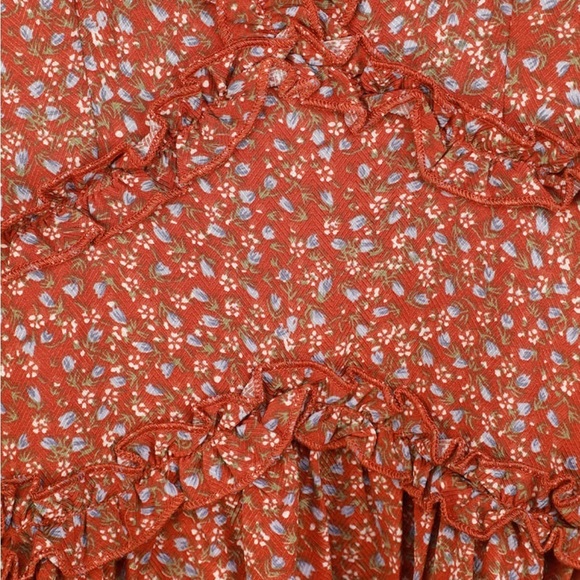 NWT Lulu's Admire You Rust Floral Print Ruffled Long Sleeve Dress L - Picture 4 of 14
